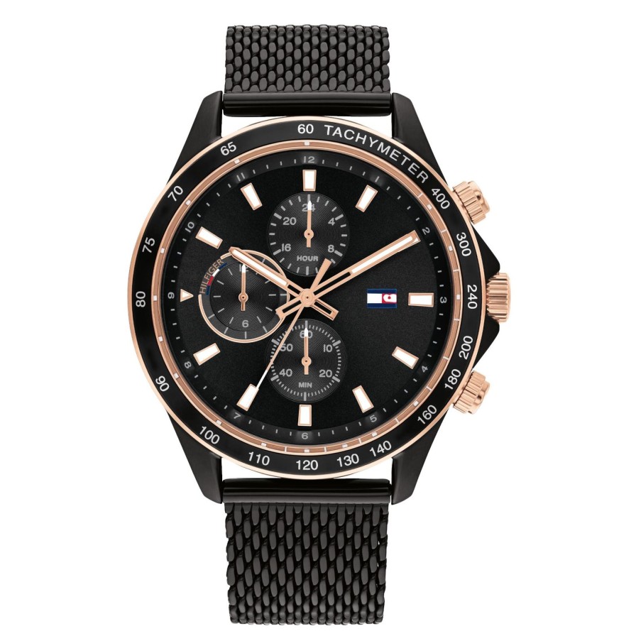 Relogios Tommy Hilfiger Watches Homem  Relogio Aco Ip Preto Malha Milanesa  ~ Watchboutiq